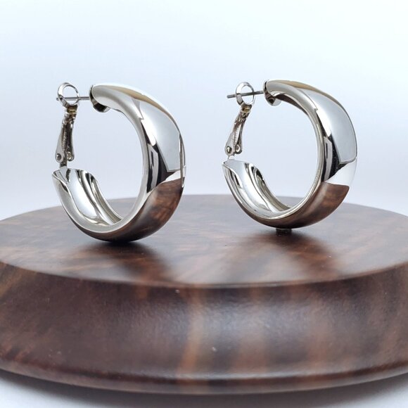 Solid Sterling Silver Womens Chunky Hoop Earrings Hoops Ladies